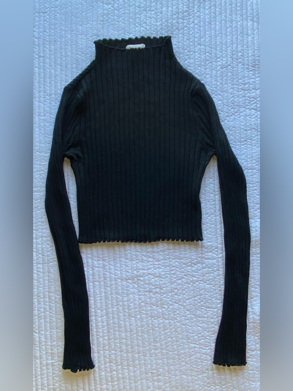 Princess Polly Black Ribbed Turtleneck Crop Top XS/S Long Sleeve Lettuce Edge